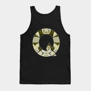 Letter Q Monogram Initial Olive Green Pearl White Aesthetic Abstract Pattern Painting On Canvas Tank Top